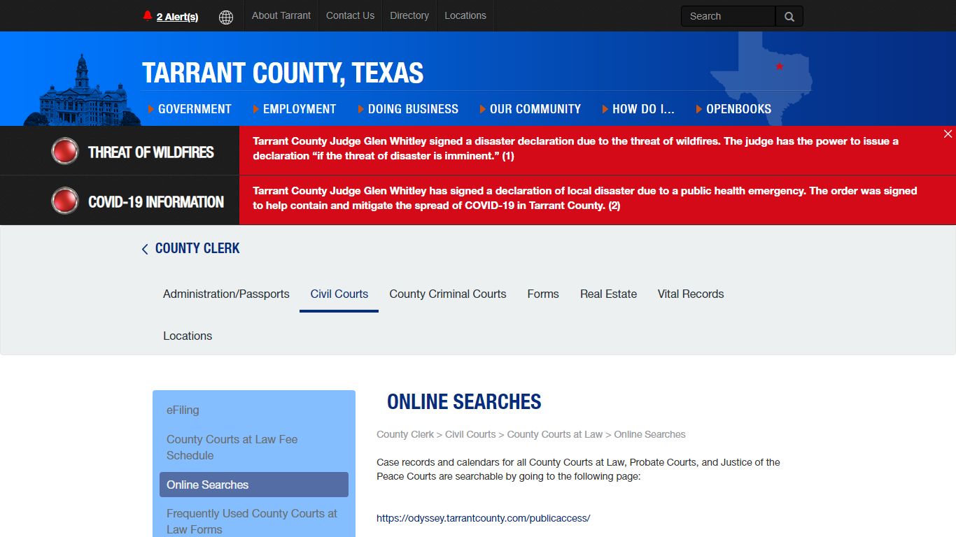 Online Searches CCL - Tarrant County, Texas