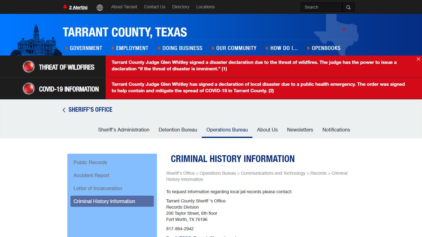 Criminal History Information - Tarrant County